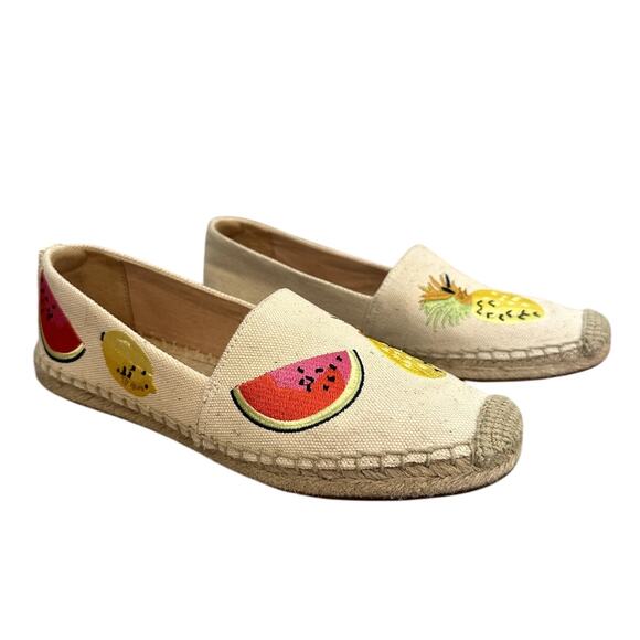 J. CREW Canvas Embroidered Espadrille Shoes Size 7.5 Preppy Luxe Casual Classic - Picture 1 of 9